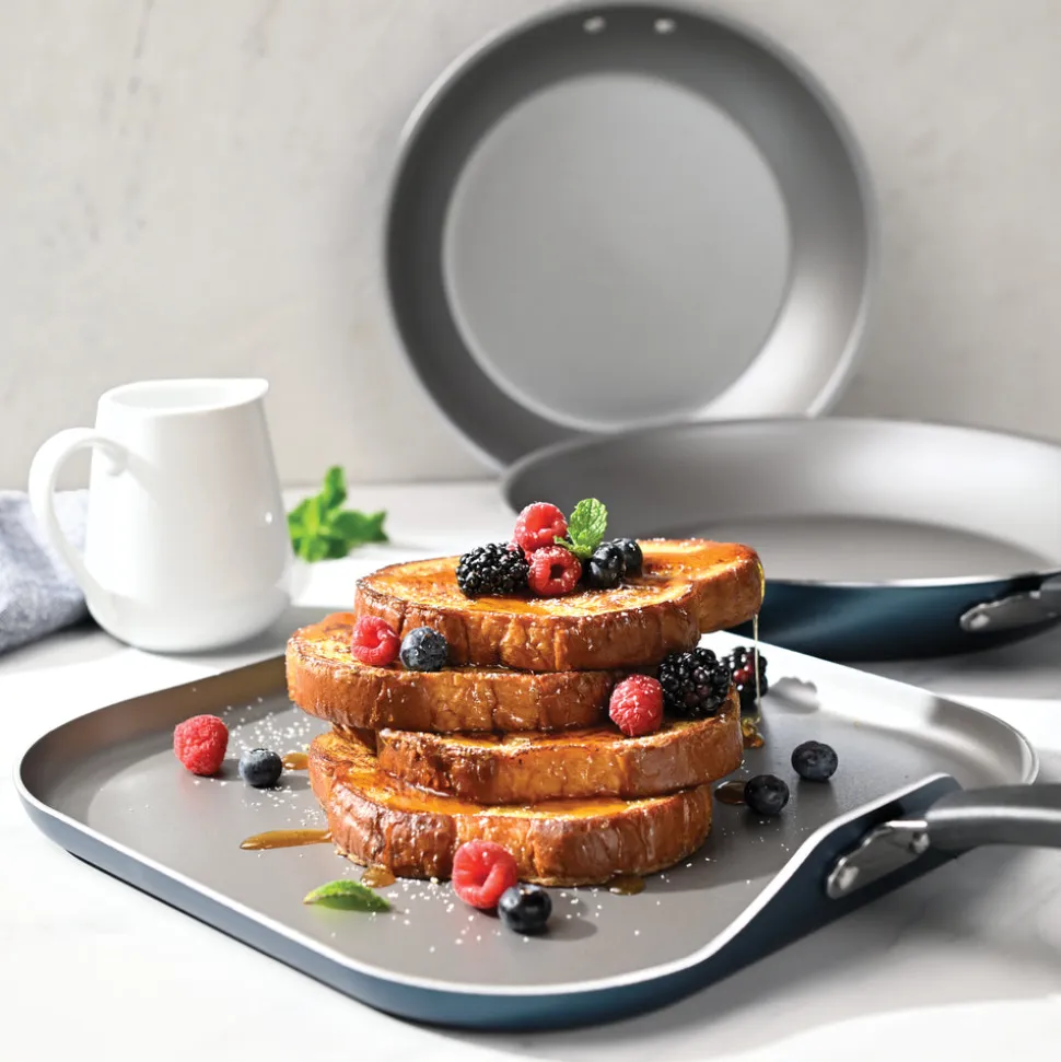 Primaware 3 Piece Nonstick Sauté Pan and Griddle Set, 9.5 and 11 Inch Sauté Pans, and 11 Inch Griddle