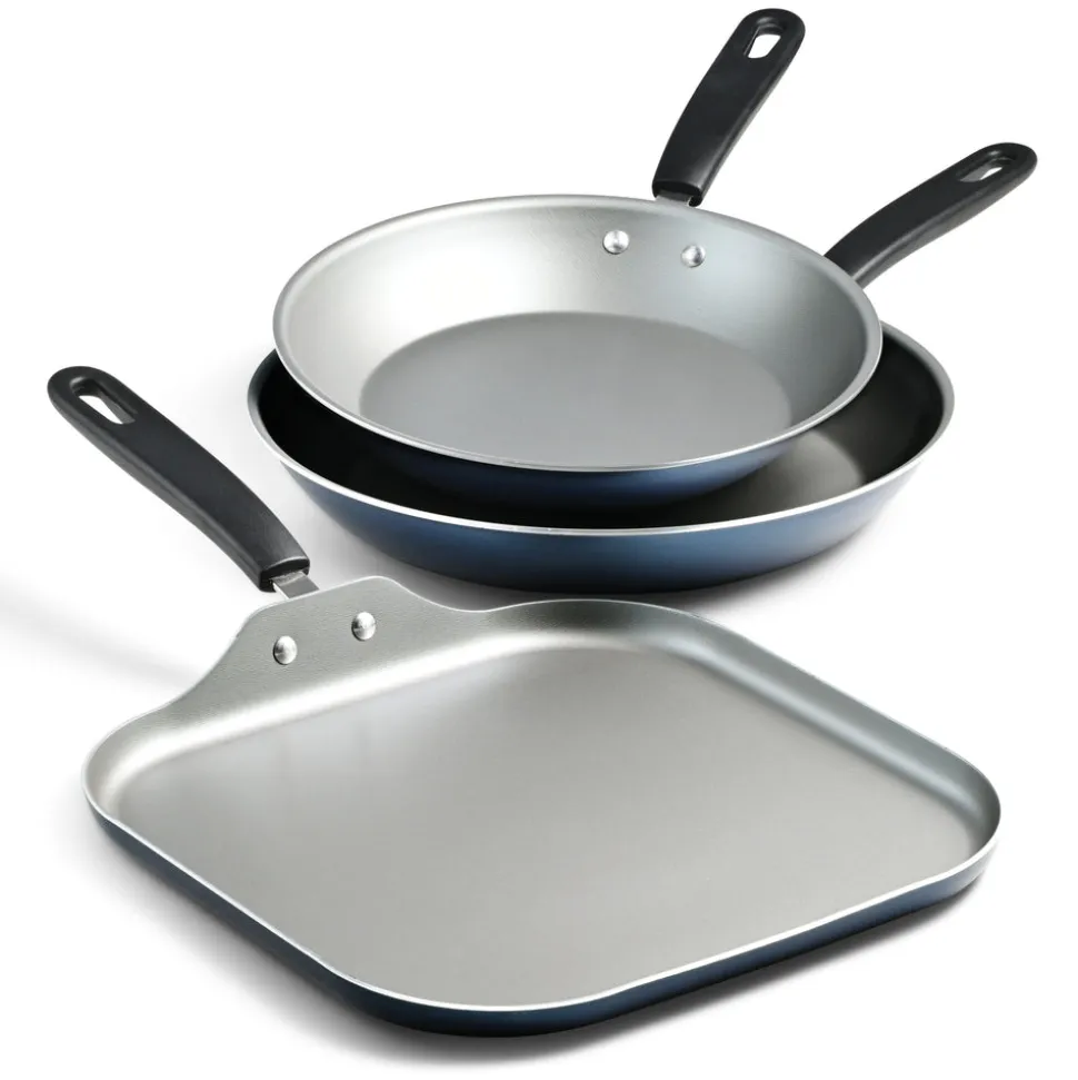 Primaware 3 Piece Nonstick Sauté Pan and Griddle Set, 9.5 and 11 Inch Sauté Pans, and 11 Inch Griddle