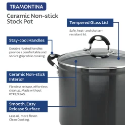12 Quart Ceramic Nonstick Covered Stock Pot, Charcoal Gray