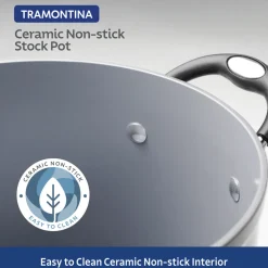 12 Quart Ceramic Nonstick Covered Stock Pot, Charcoal Gray