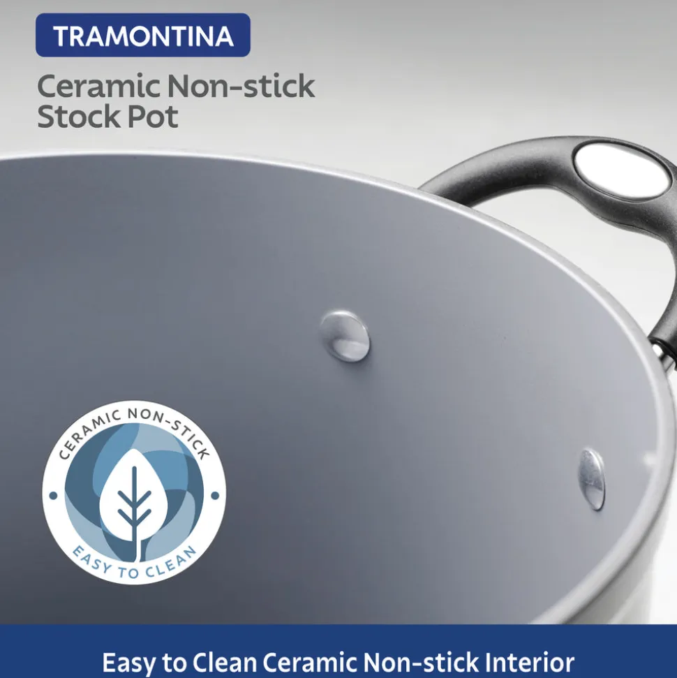 12 Quart Ceramic Nonstick Covered Stock Pot, Charcoal Gray