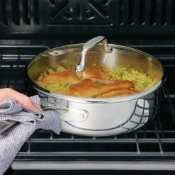 Tri-Ply Clad 6 Quart Stainless Steel Covered Braiser - Glass Lid