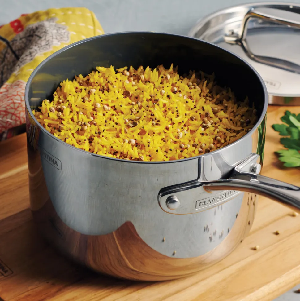 Utsava Tri-Ply Clad 2.2 Qt Covered Saucepan with Ceramic Interior
