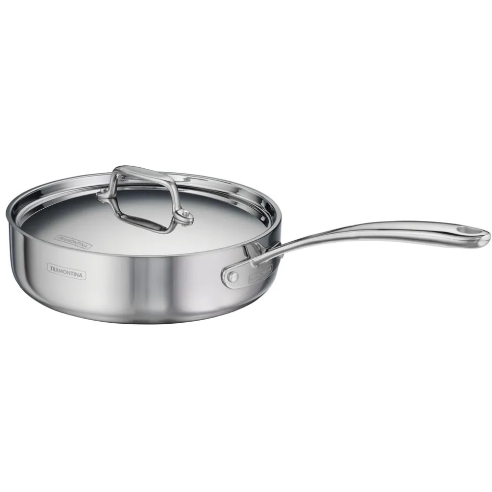 Utsava Tri-Ply Clad 2.9 Qt Covered Deep Sauté Pan with Ceramic Interior