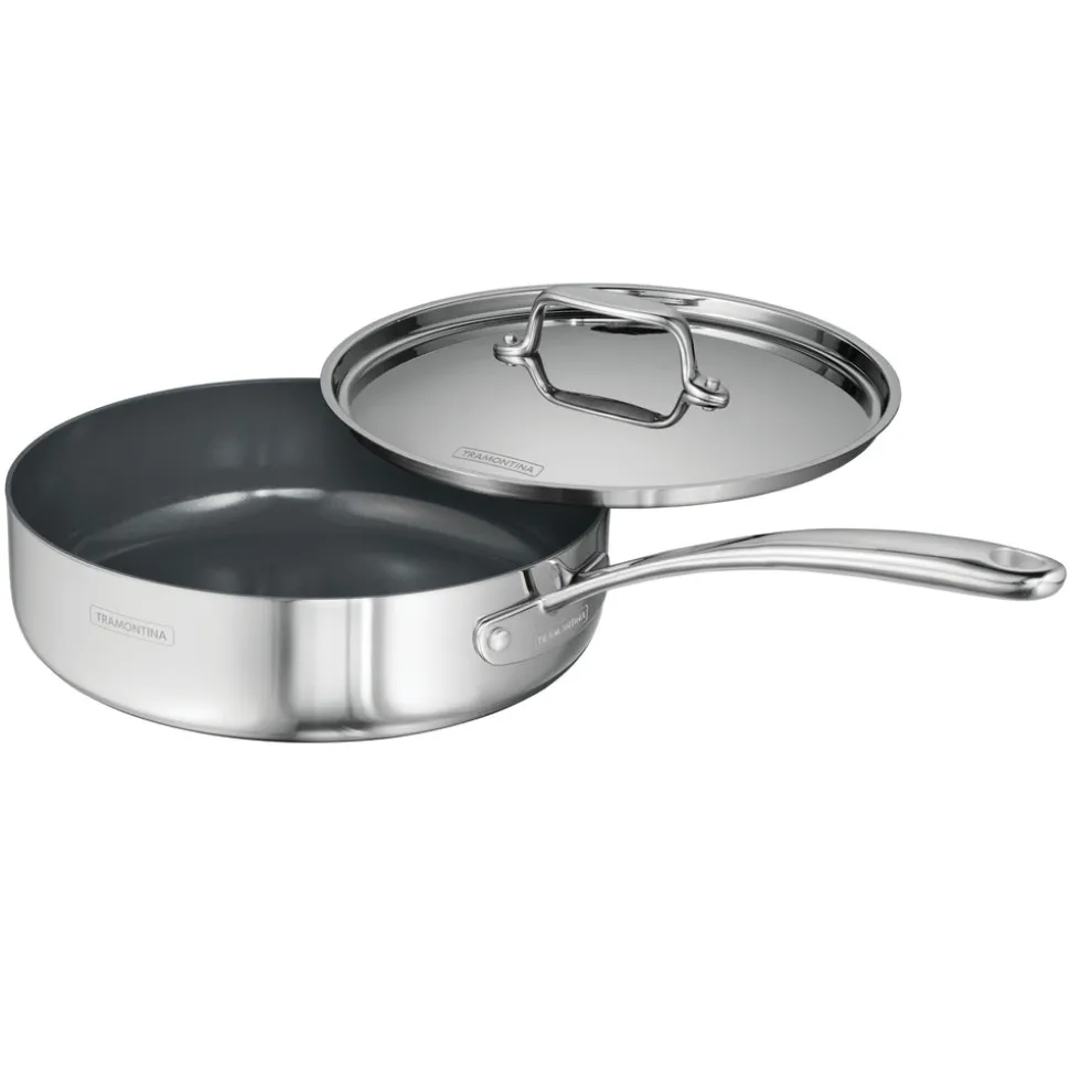 Utsava Tri-Ply Clad 2.9 Qt Covered Deep Sauté Pan with Ceramic Interior
