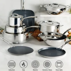 Utsava Tri-Ply Clad 2.9 Qt Covered Deep Sauté Pan with Ceramic Interior