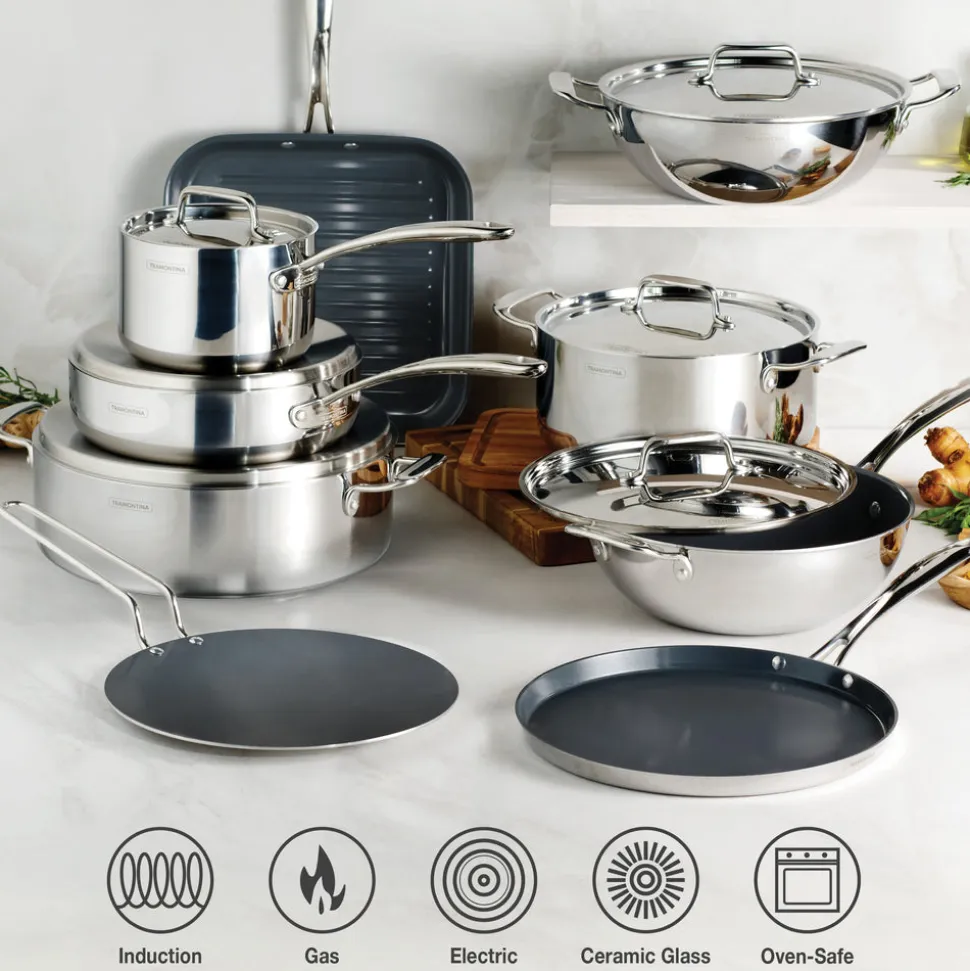 Utsava Tri-Ply Clad 2.9 Qt Covered Deep Sauté Pan with Ceramic Interior